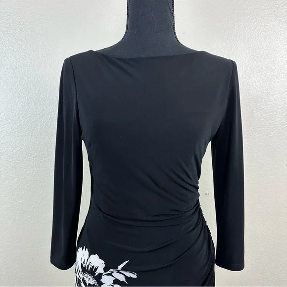 Lauren Ralph Lauren Black and White Side Ruched Dress Women's Size 4P - Picture 4 of 14